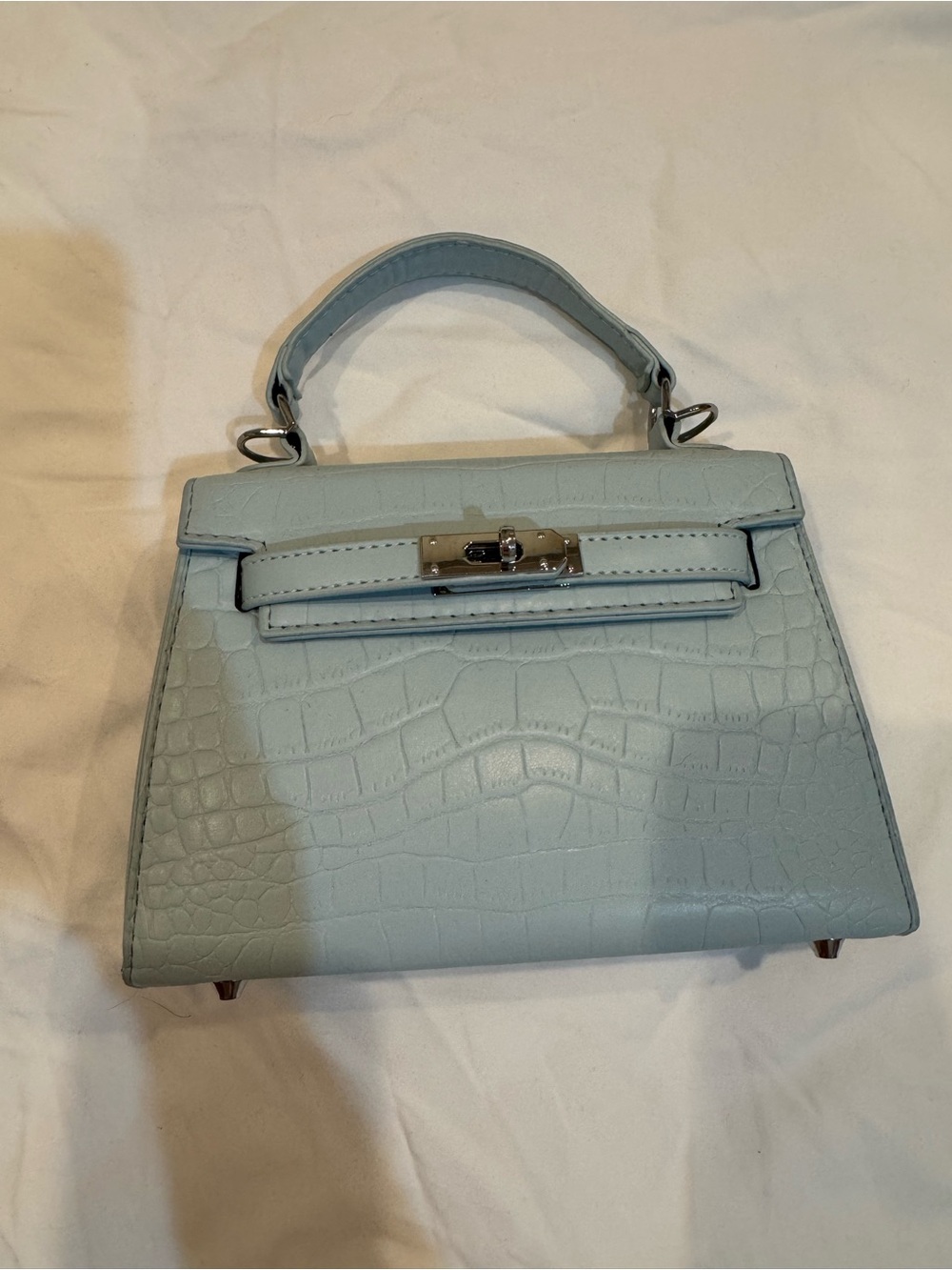 Hand-Carry Croc-Embossed Mini Satchel in Light Blue